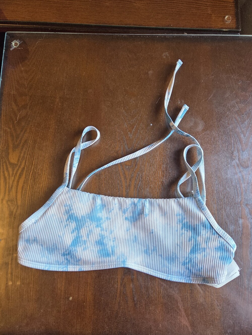 Hollister Light Blue & White Ribbed Swim Bralette Tye Dye Swim Beach Sun Summer